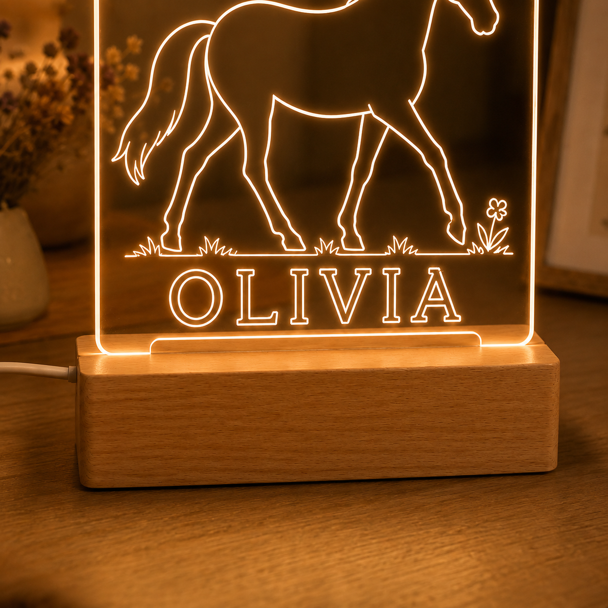 Custom Photo Horse Wooden Led Light | Personalized Horse Photo Wooden Led Light | Gift For Horse Lovers TOM99
