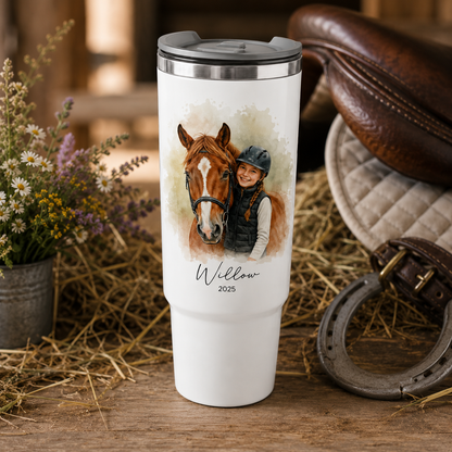 Custom Photo Baby Girl & Horse 30oz Tumbler | Gift For Horse Lovers | Pet Lover Gifts TOM99
