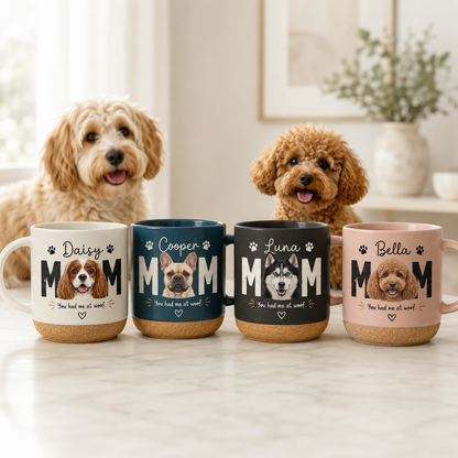 Custom Photo Dog Mom 12oz Cork Mug | Gift For Dog Lovers | Pet Lover Gifts TOM99