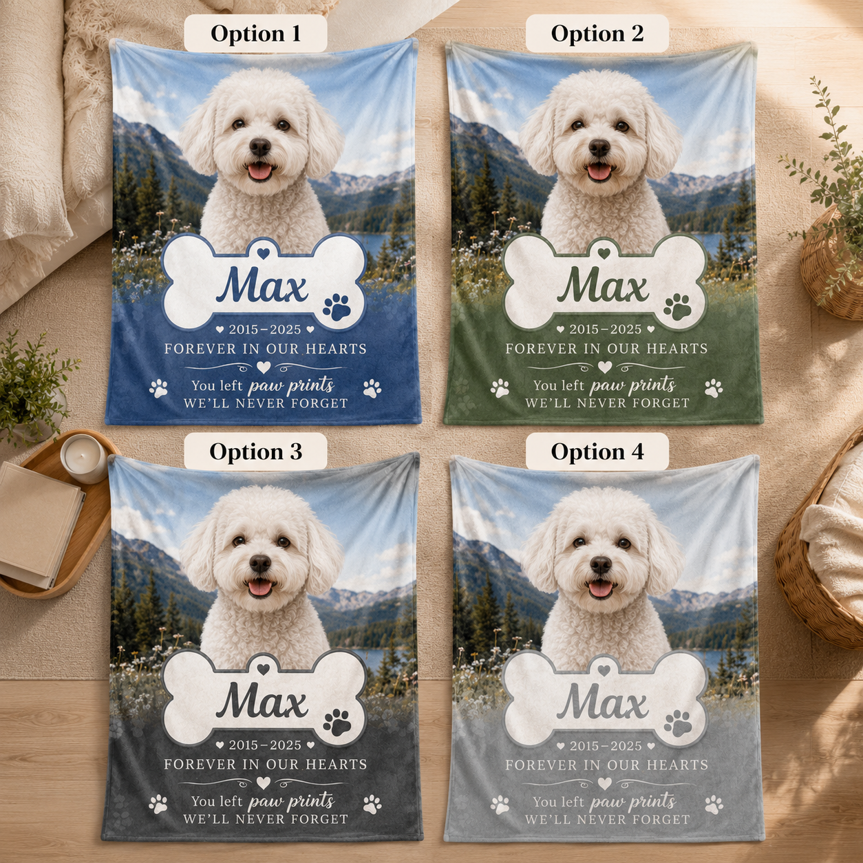 Custom Photo Dog Memorial Forever In Our Hearts Blanket | Personalized Dog Lovers Gifts | Gift For Dog Lovers TOM99