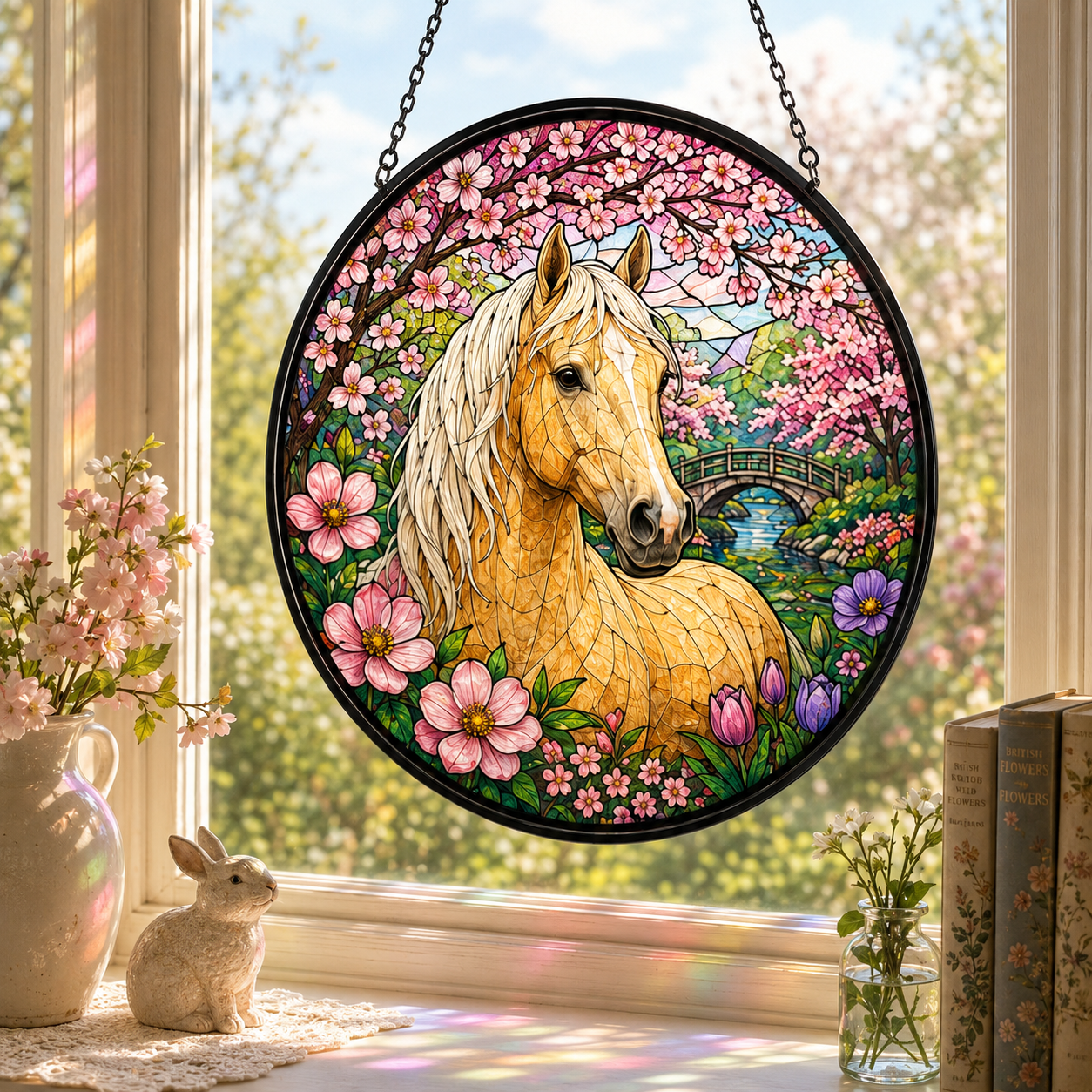 Custom Photo Horse's Night Stained Glass Suncatcher – Personalized Horse Lover Gifts | Gift For Horse Lover TOM99