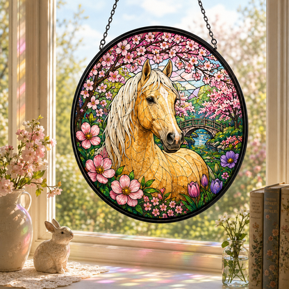 Custom Photo Horse's Night Stained Glass Suncatcher – Personalized Horse Lover Gifts | Gift For Horse Lover TOM99