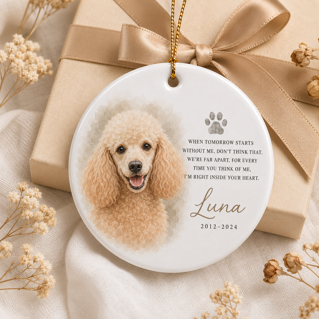 Custom Photo Dog On Our Heart Memorial Ceramic Ornament | Personalized Dog Lovers Gifts | Gift For Dog Lovers TOM99