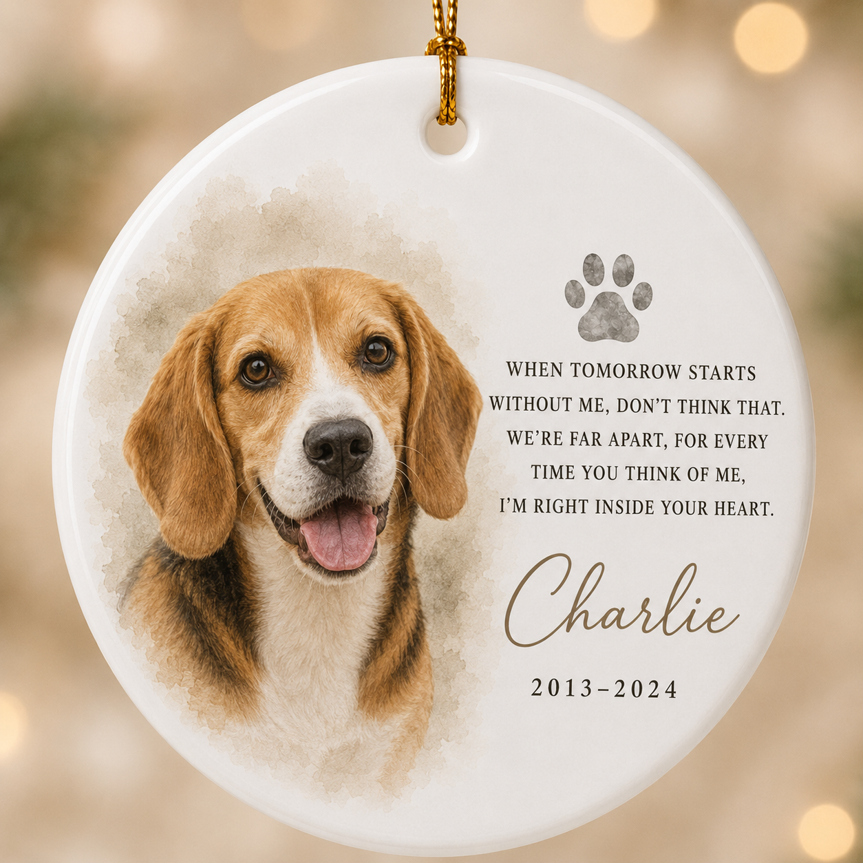 Custom Photo Dog On Our Heart Memorial Ceramic Ornament | Personalized Dog Lovers Gifts | Gift For Dog Lovers TOM99