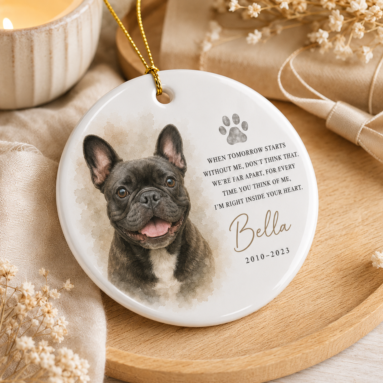 Custom Photo Dog On Our Heart Memorial Ceramic Ornament | Personalized Dog Lovers Gifts | Gift For Dog Lovers TOM99