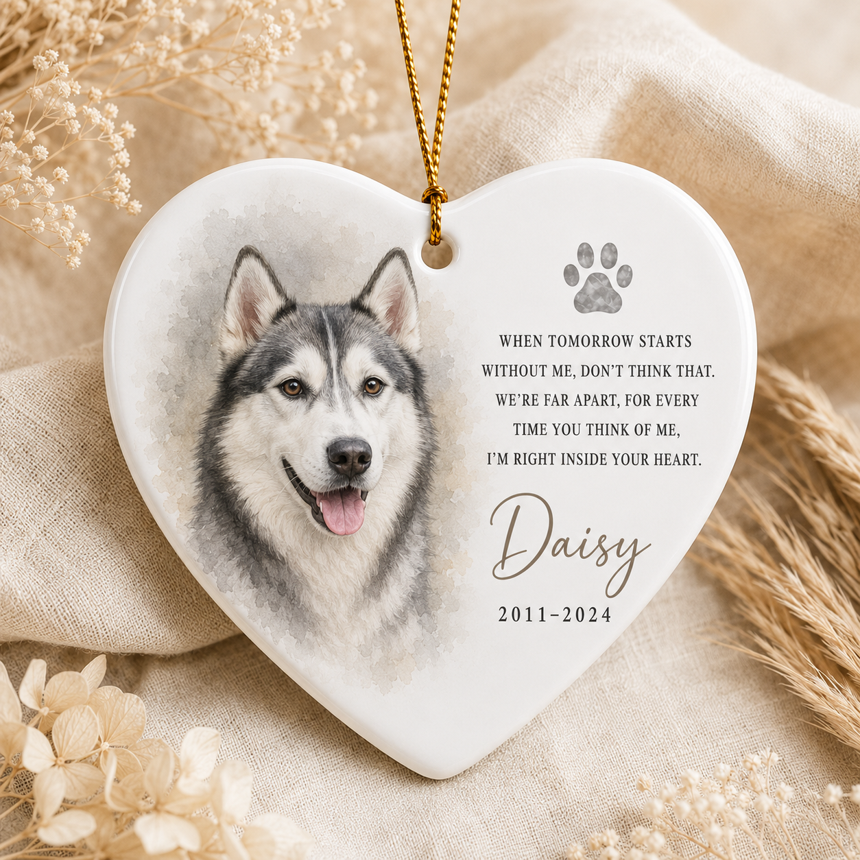 Custom Photo Dog On Our Heart Memorial Ceramic Ornament | Personalized Dog Lovers Gifts | Gift For Dog Lovers TOM99