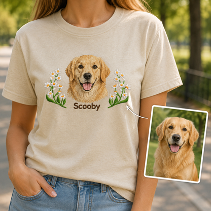 Custom Dog Embroidered Unisex Shirt, Personalized Pet Photo Tee, Dog Mom Dad Gift THUC99