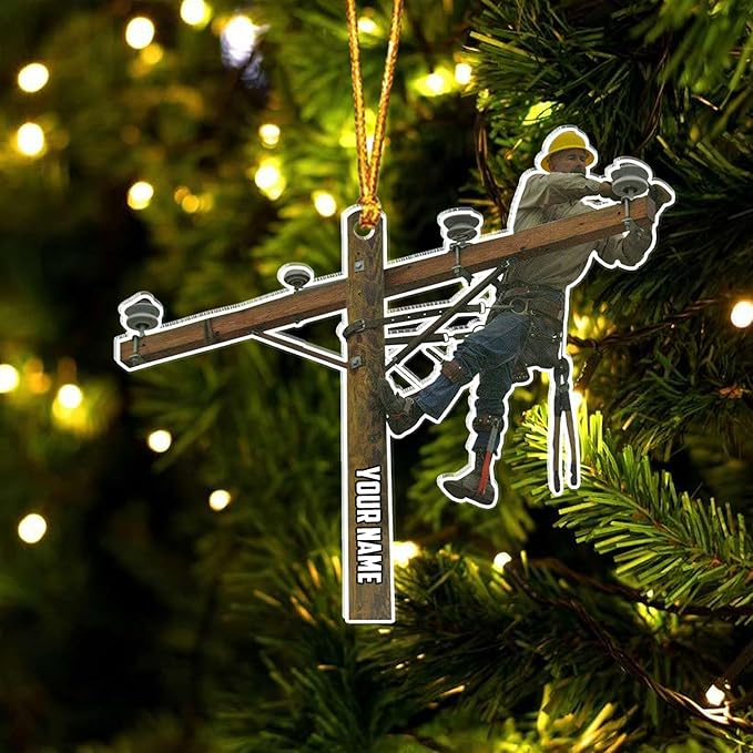 Custom Name Lineman Style 3 Christmas Ornament