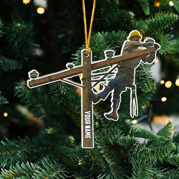 Custom Name Lineman Style 3 Christmas Ornament