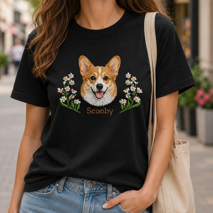 Custom Dog Embroidered Unisex Shirt, Personalized Pet Photo Tee, Dog Mom Dad Gift THUC99