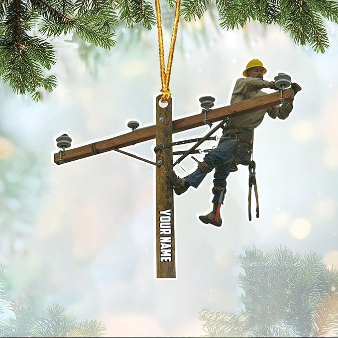 Custom Name Lineman Style 3 Christmas Ornament