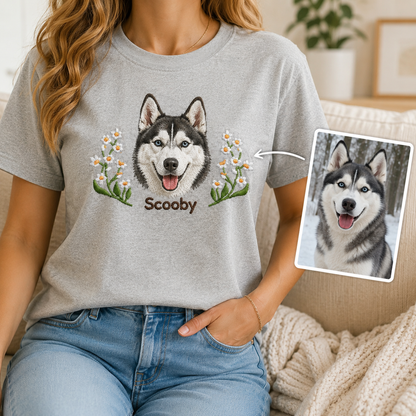 Custom Dog Embroidered Unisex Shirt, Personalized Pet Photo Tee, Dog Mom Dad Gift THUC99