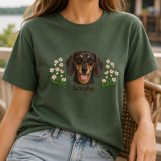 Custom Dog Embroidered Unisex Shirt, Personalized Pet Photo Tee, Dog Mom Dad Gift THUC99