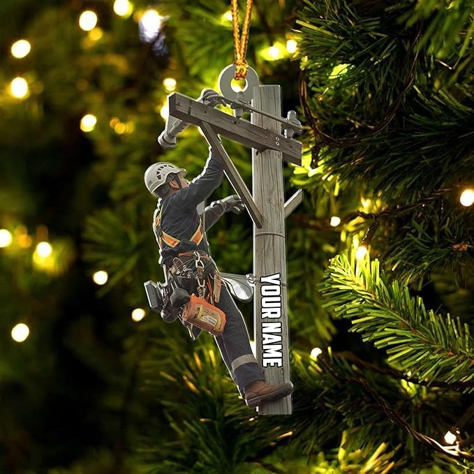 Custom Name Lineman Style 4 Christmas Ornament