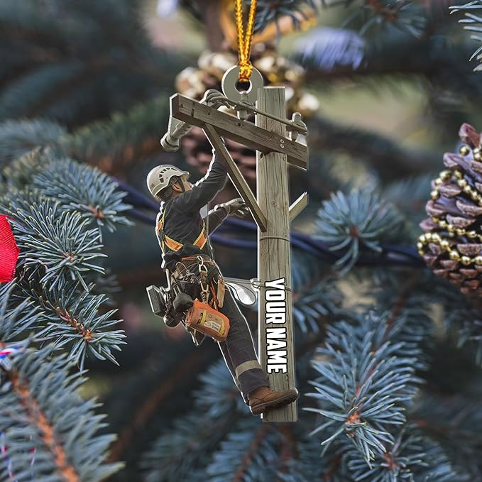 Custom Name Lineman Style 4 Christmas Ornament
