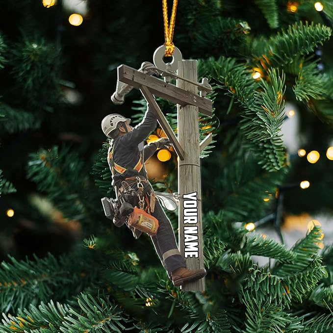 Custom Name Lineman Style 4 Christmas Ornament