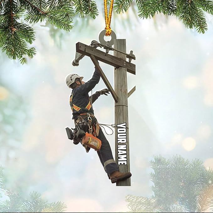 Custom Name Lineman Style 4 Christmas Ornament