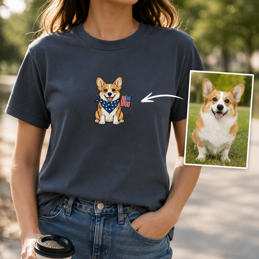 Custom Dog Photo Embroidery Tee, Personalized 250th Year America Pet Shirt, Cute Dog Mom Gift THUC99