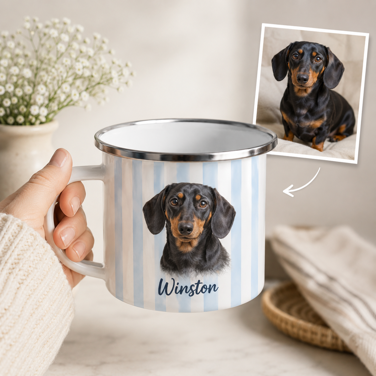 Custom Photo Dog Portrait Camping Mug | Gift For Dog Lovers Pa99