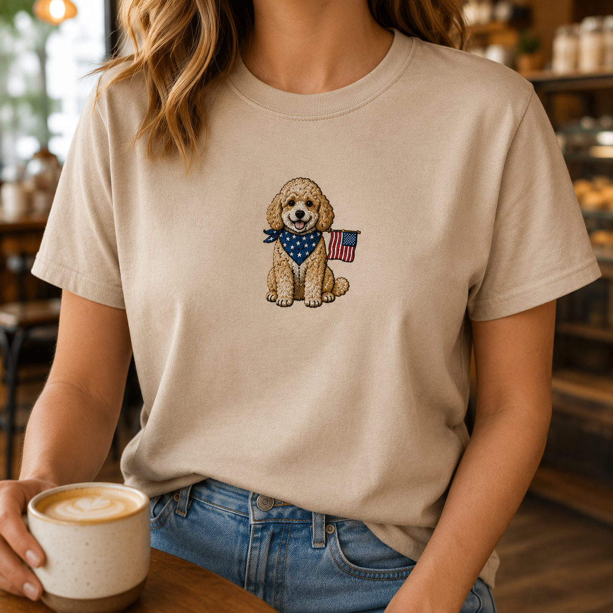 Custom Dog Photo Embroidery Tee, Personalized 250th Year America Pet Shirt, Cute Dog Mom Gift THUC99