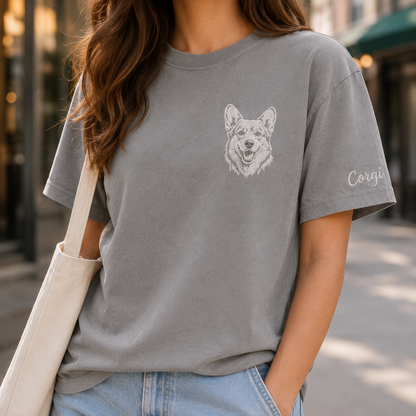 Personalized Pet Face Embroidered Shirt, Custom Dog Portrait Tee, Dog Memorial Gift THUC99