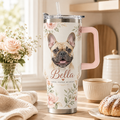 Custom Photo Dog Flower 40oz Tumbler | Gift For Dog Lovers | Pet Lover Gifts