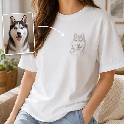 Personalized Pet Face Embroidered Shirt, Custom Dog Portrait Tee, Dog Memorial Gift THUC99