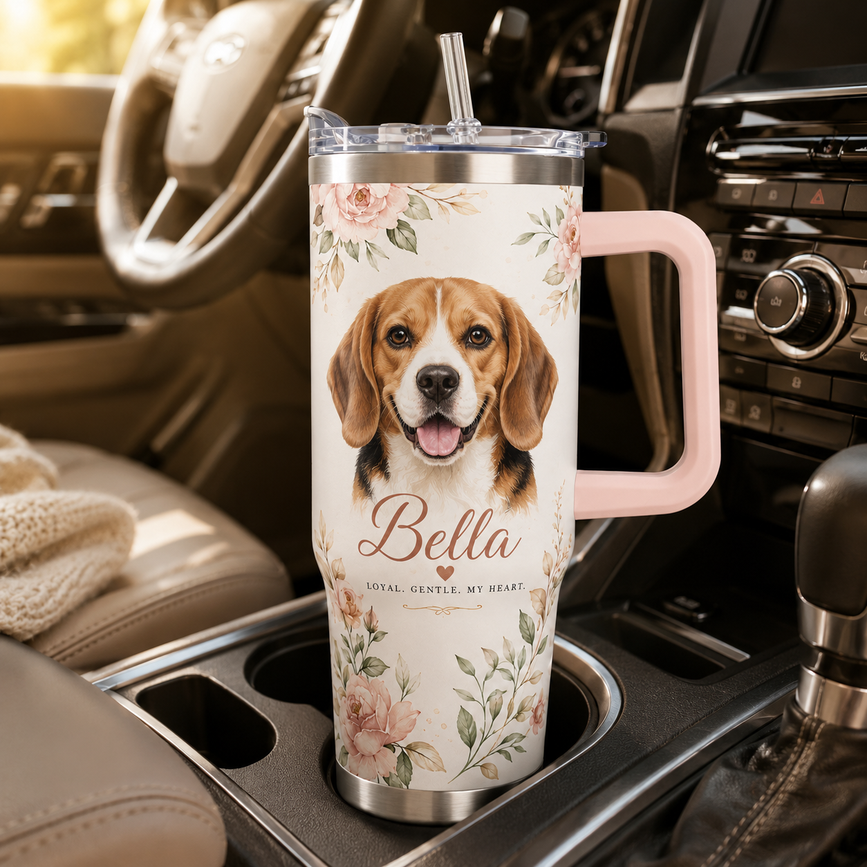 Custom Photo Dog Flower 40oz Tumbler | Gift For Dog Lovers | Pet Lover Gifts