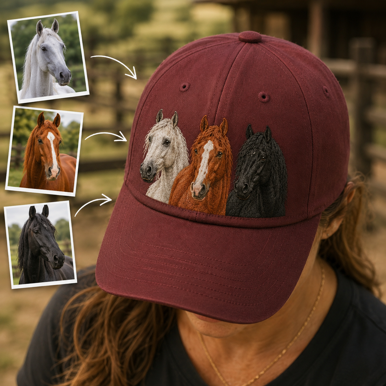 Custom Photo Horse Embroidered Hat  | Gift For Horse Lover Pa99