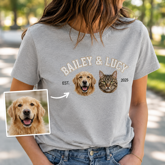 Personalized Dog Embroidery T-Shirt, Custom Pet Photo Tee, Dog Dad Gift Shirt THUC99
