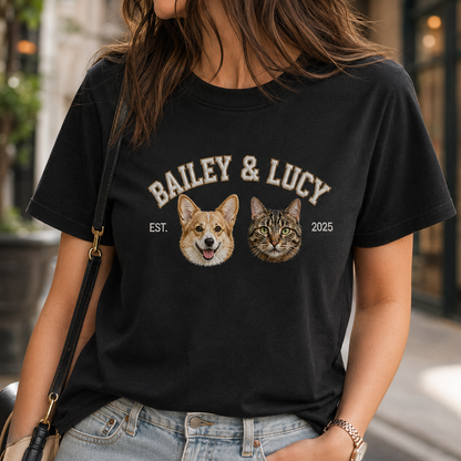 Personalized Dog Embroidery T-Shirt, Custom Pet Photo Tee, Dog Dad Gift Shirt THUC99
