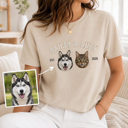 Personalized Dog Embroidery T-Shirt, Custom Pet Photo Tee, Dog Dad Gift Shirt THUC99