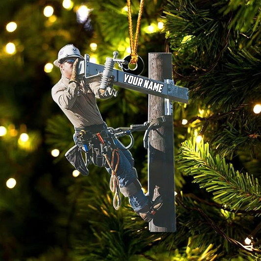 Custom Name Lineman Style 2 Christmas Ornament