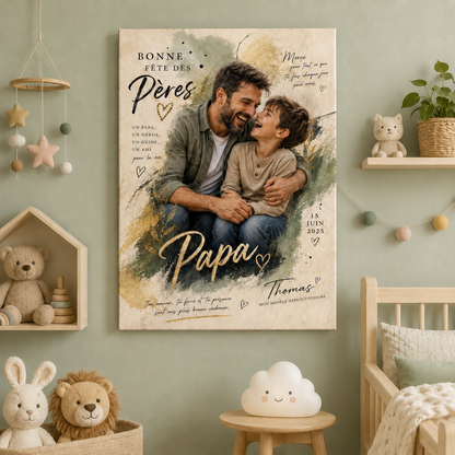 Custom Photo Papa and Son Canvas Wall Art - Custom Gift For Dad TOM99