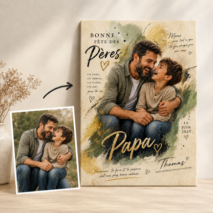 Custom Photo Papa and Son Canvas Wall Art - Custom Gift For Dad TOM99