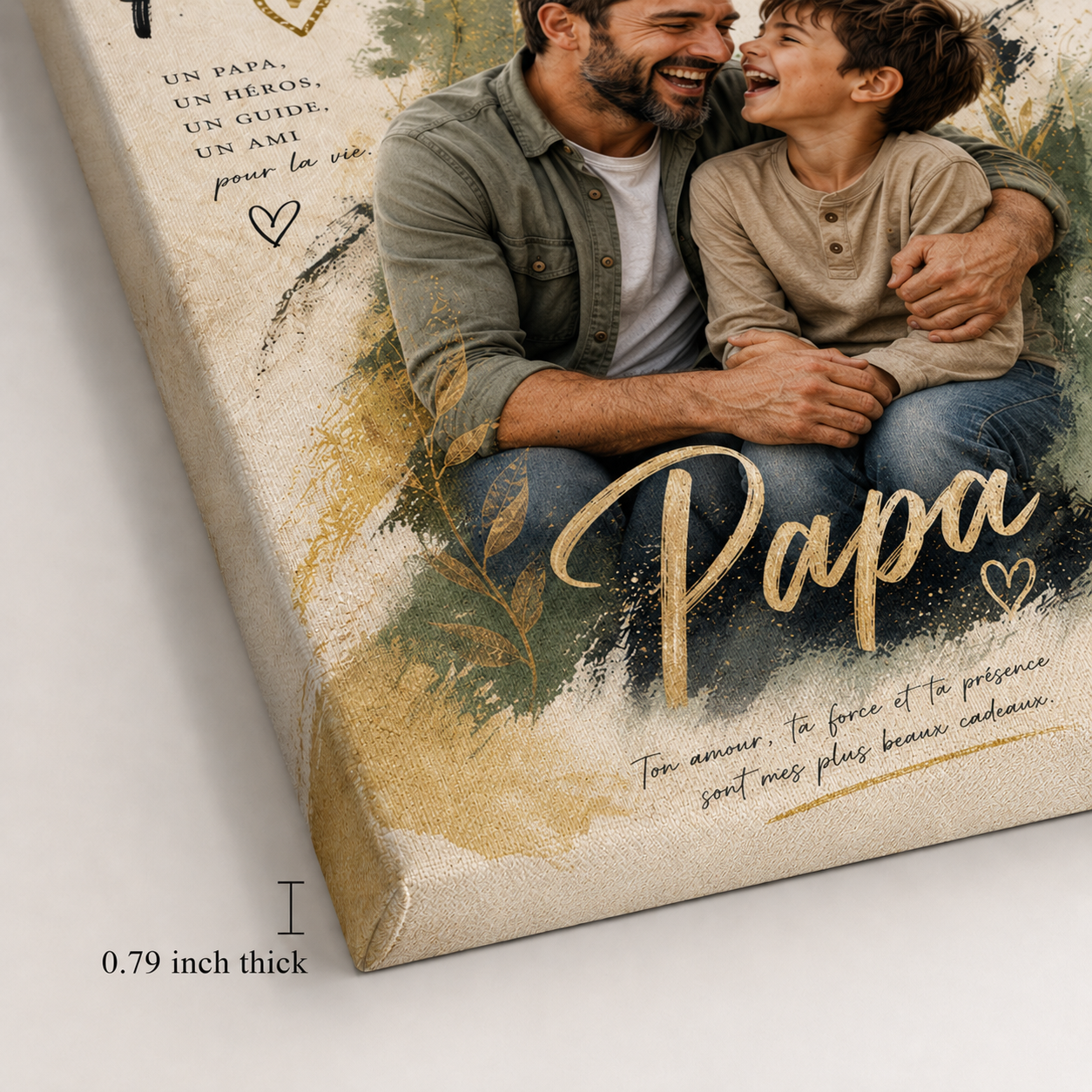 Custom Photo Papa and Son Canvas Wall Art - Custom Gift For Dad TOM99