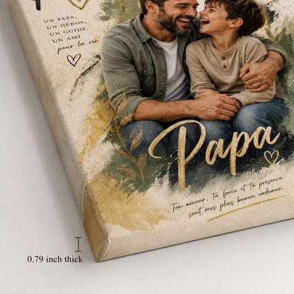 Custom Photo Papa and Son Canvas Wall Art - Custom Gift For Dad TOM99