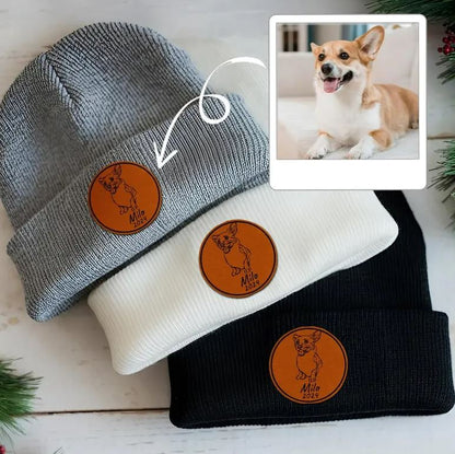 Custom Dog Photo Beanie Gifts | Personalized Winter Hats with Leather Patch | Dog Lovers Gifts