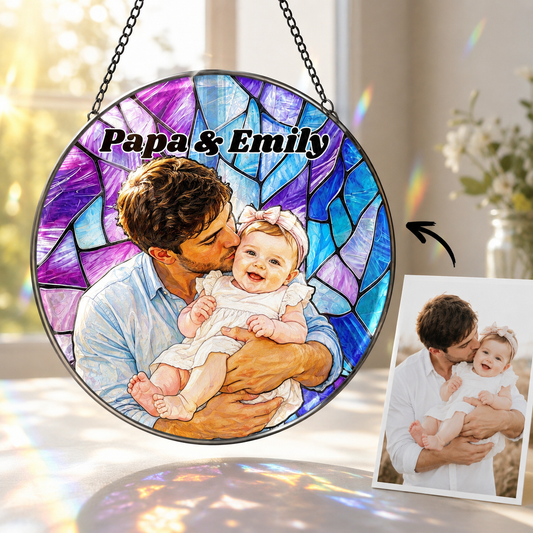 Custom Photo Dad & Baby Stained Glass Suncatcher – Personalized Dad Gifts | Gift For Dad TOM99