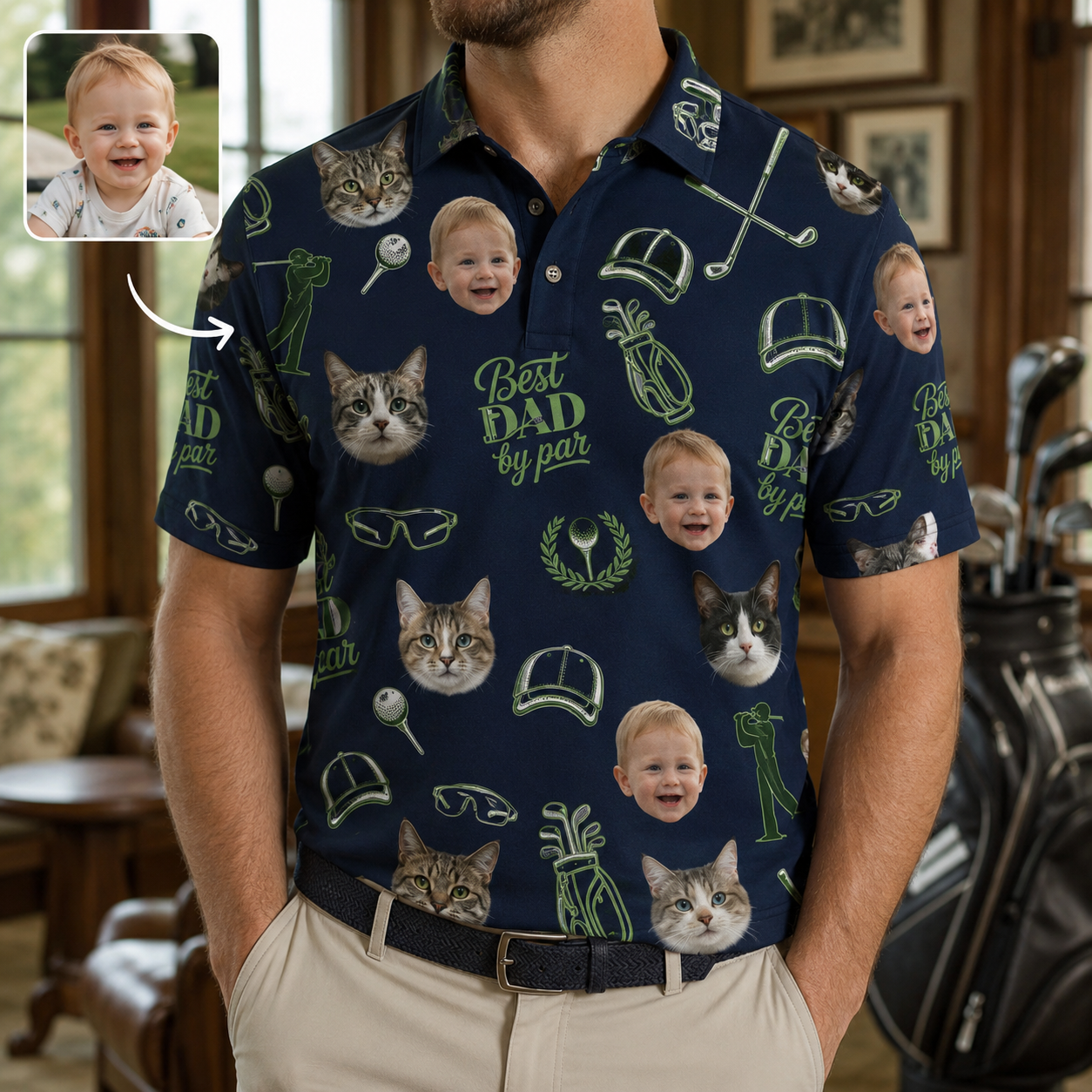 Custom Photo Best Cat Dad Polo Shirt, Personalized Polo Shirt For Husband Dad Grandfather TOM99