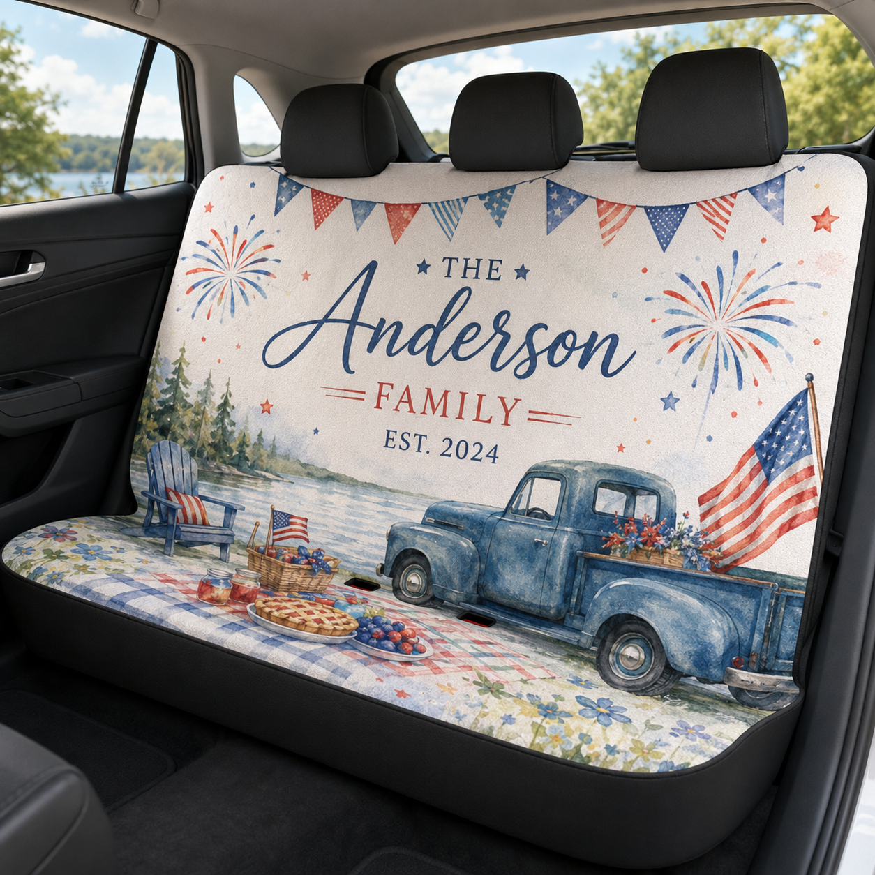 Personalized Dad USA Car Rear Seat Cover, Custom Back Seat Protector For Dad, Gift For Dad TOM99