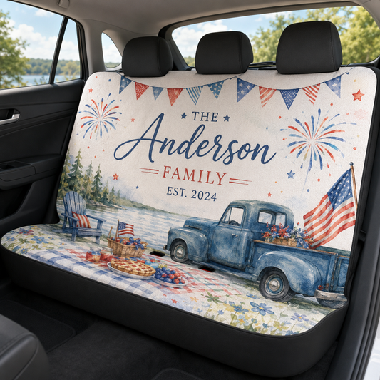 Personalized Dad USA Car Rear Seat Cover, Custom Back Seat Protector For Dad, Gift For Dad TOM99