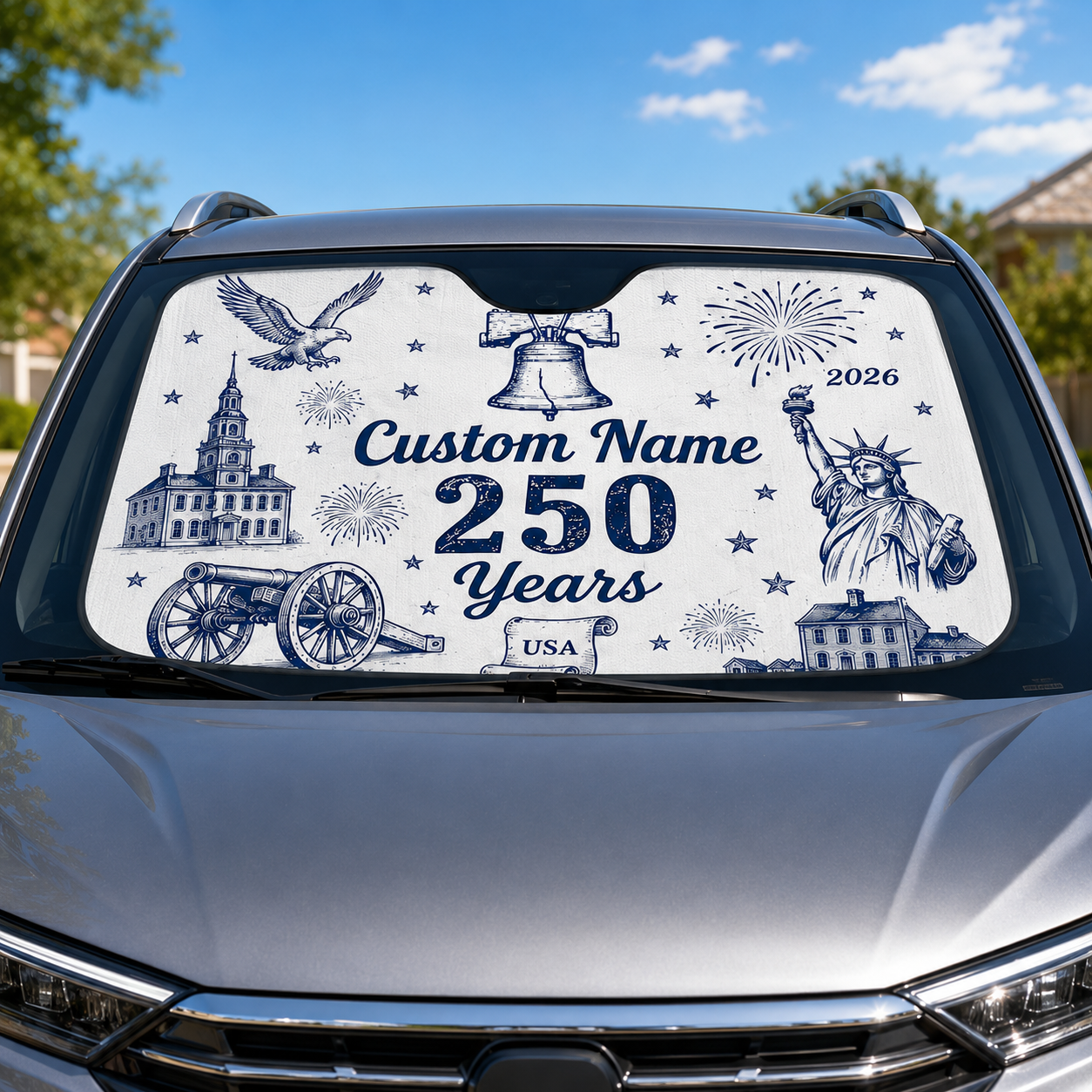 Personalized Dad America Car Windshield Sun Shade, Custom Car Sun Shade for Dad, Gift For Dad TOM99