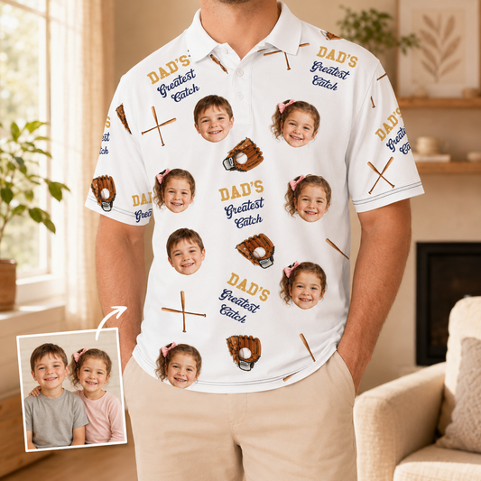 Custom Photo Dad Great Catch Polo Shirt, Personalized Polo Shirt For Husband Dad Grandfather