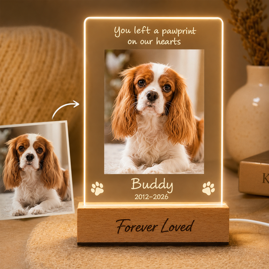 Custom Photo Dog Wooden LED Light | Personalized Dog Photo LED Night Light | Pet Loss Sympathy Gift TOM99