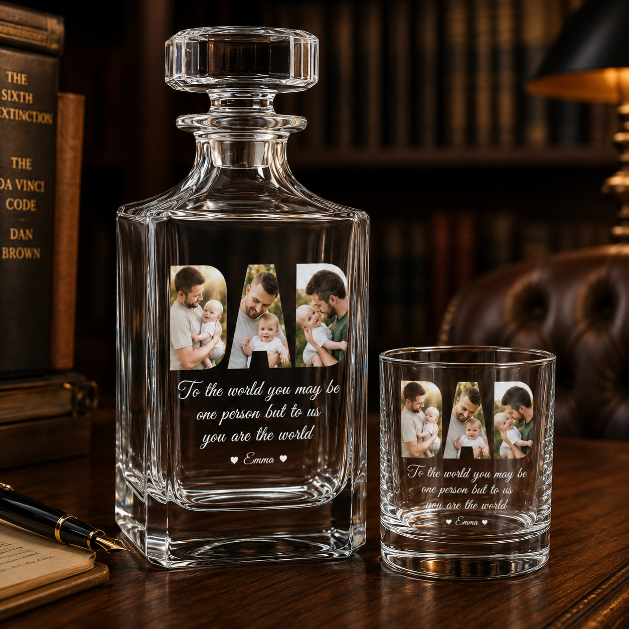 Custom Photo Dad Whiskey Decanter Set | Personalized Gift For Dad | Father's Day Gifts