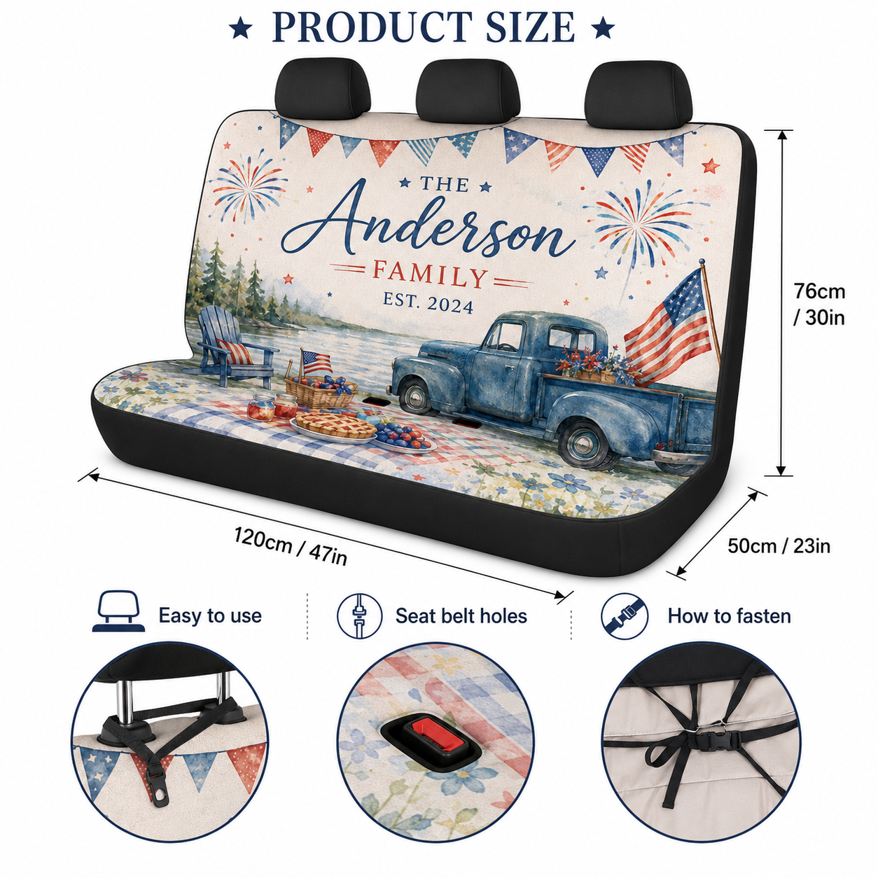 Personalized Dad USA Car Rear Seat Cover, Custom Back Seat Protector For Dad, Gift For Dad TOM99