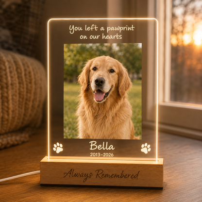 Custom Photo Dog Wooden LED Light | Personalized Dog Photo LED Night Light | Pet Loss Sympathy Gift TOM99