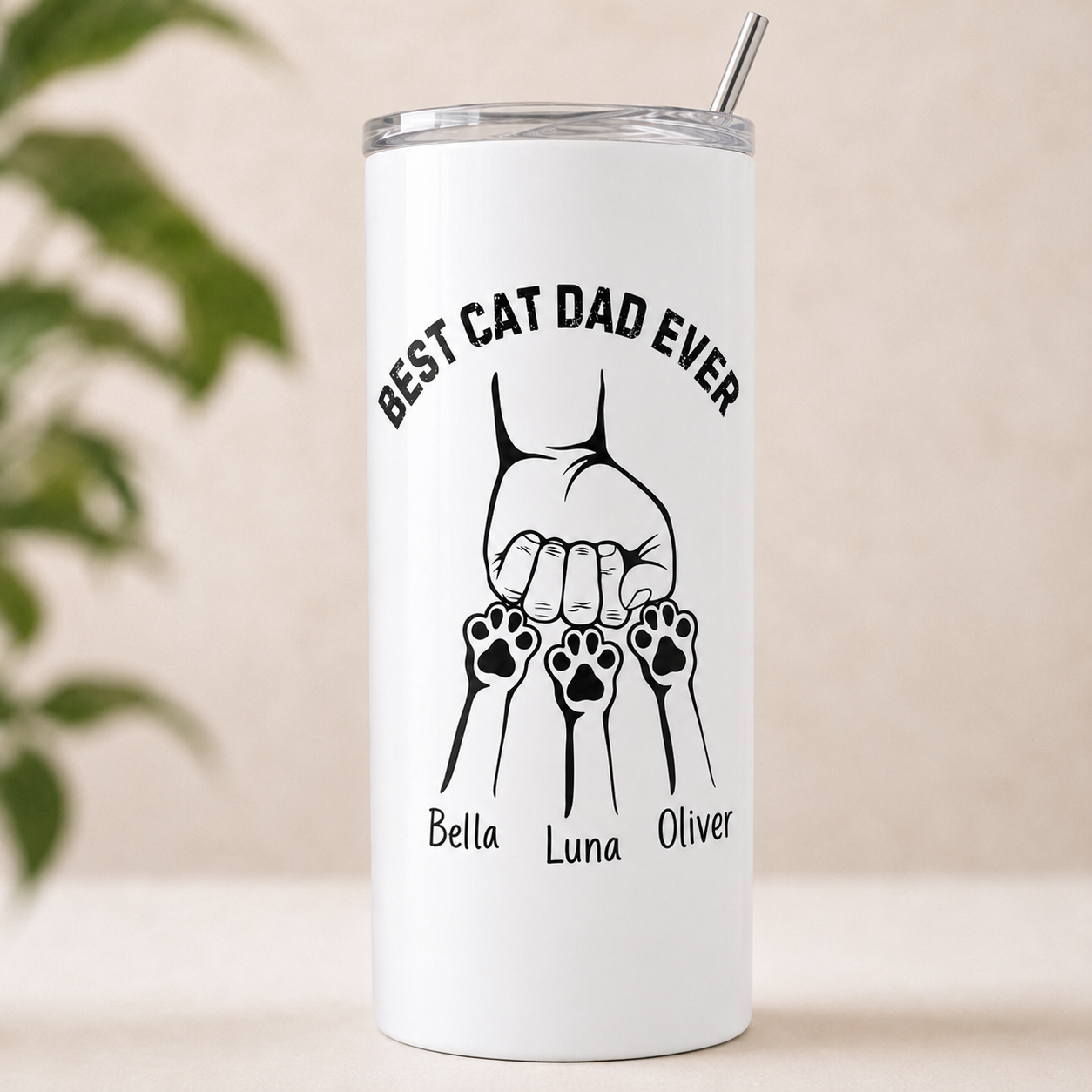 Personalized Best Cat Dad Ever 20oz Skinny Tumbler – Custom Cat Photo Skinny Tumbler for Mens and Cat Owners TOM99