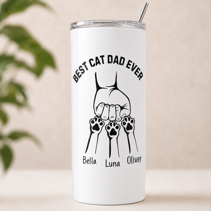 Personalized Best Cat Dad Ever 20oz Skinny Tumbler – Custom Cat Photo Skinny Tumbler for Mens and Cat Owners TOM99